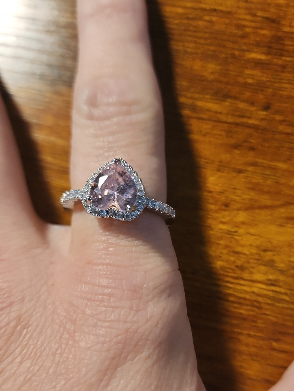 1pc Romantic Heart-Shaped Pink Cubic Zirconia Ring, Suitable For Women's Wedding